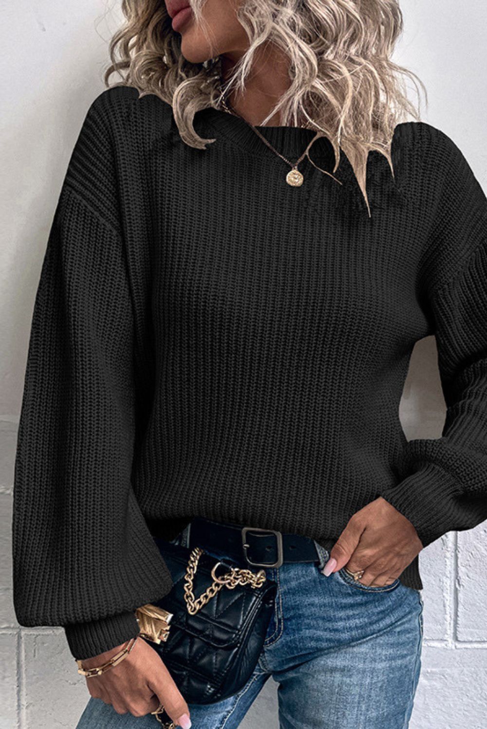 'Asunta' Pullover Lantern Sleeve Sweater (4 COLORS) sold by Goodnight Macaroon product image thumbnail 2