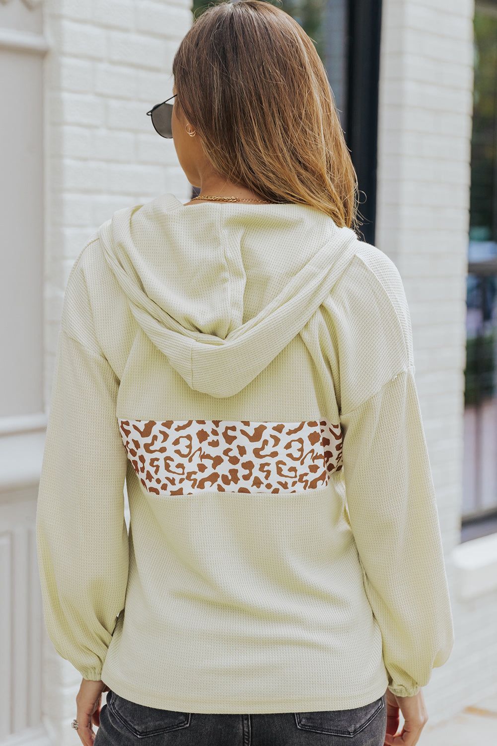 'Hillary' Leopard Quarter-Zip Waffle-Knit Hoodie sold by Goodnight Macaroon product image thumbnail 2