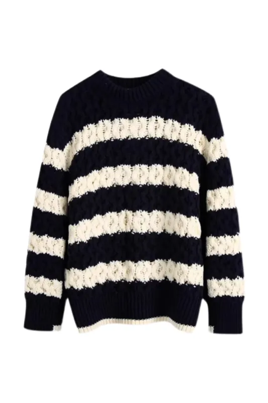 'Sage' Striped Round-Neck Knitted Pullover Sweater sold by Goodnight Macaroon