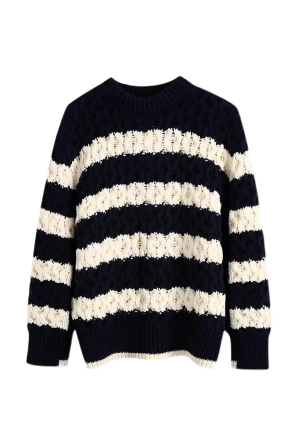'Sage' Striped Round-Neck Knitted Pullover Sweater sold by Goodnight Macaroon