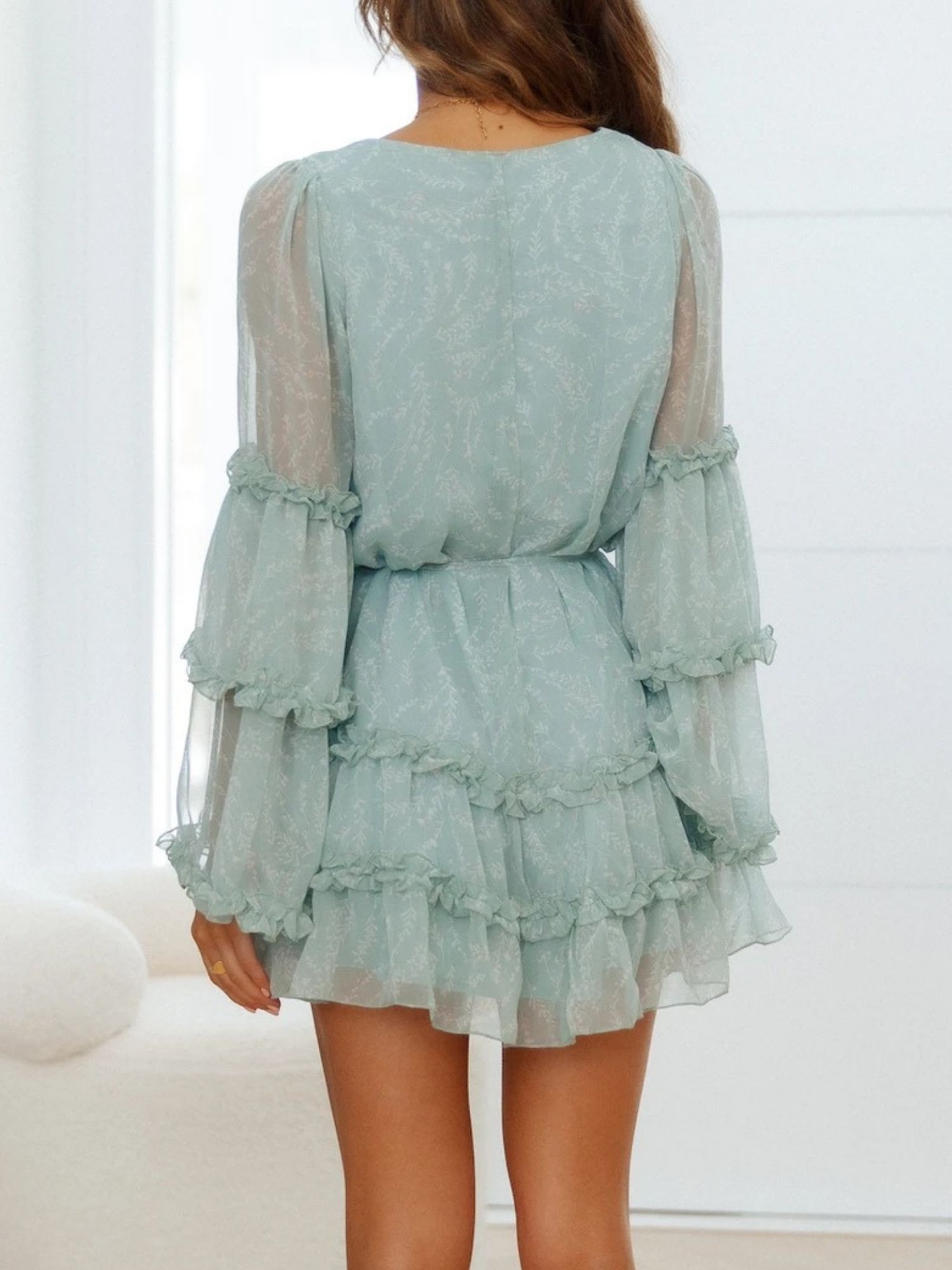 'Hannah' V-neck Floral Printed Frilled Mini Dress (3 Colors) sold by Goodnight Macaroon product image thumbnail 4