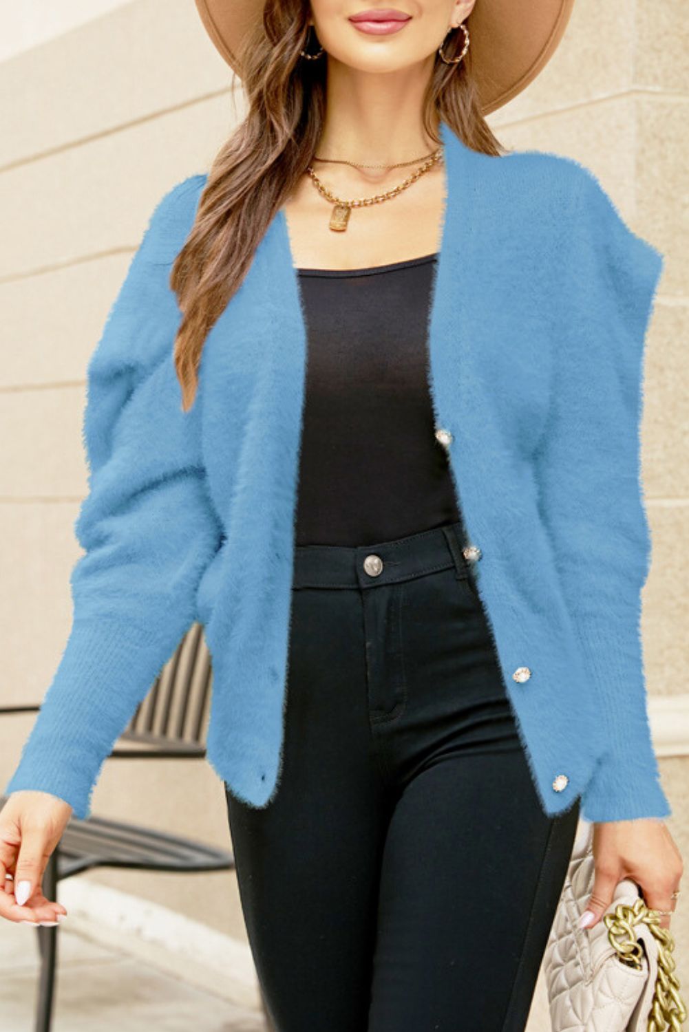 'Talya' V-neck Mohair Knitted Cardigan (3 COLORS) sold by Goodnight Macaroon product image thumbnail 2