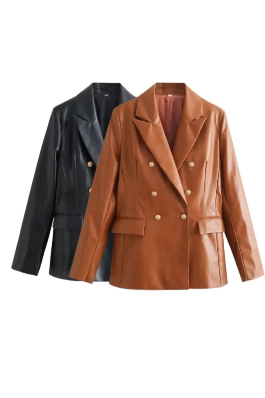 ‘Abigail’ Double-breasted Faux Leather Coat sold by Goodnight Macaroon