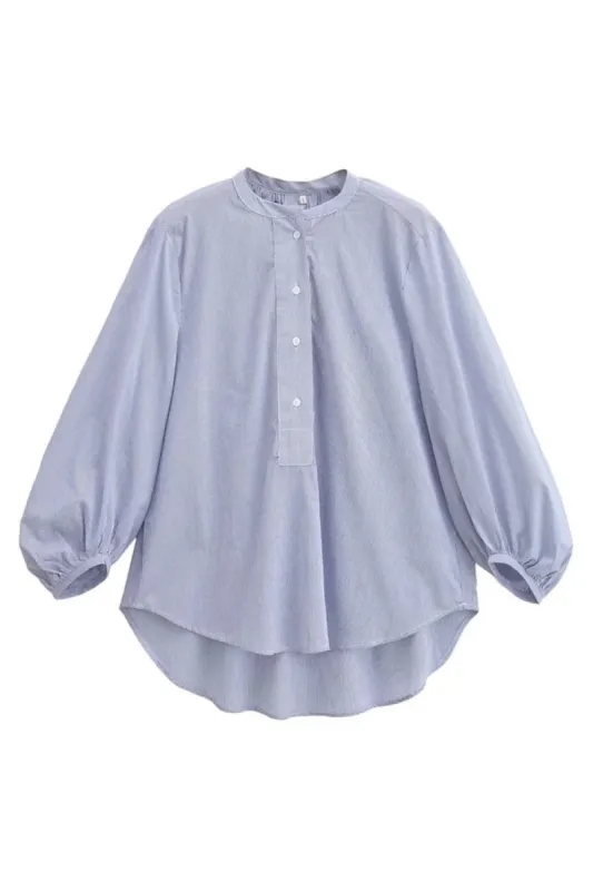 'Isla' Stripe Band Collar Shirt sold by Goodnight Macaroon