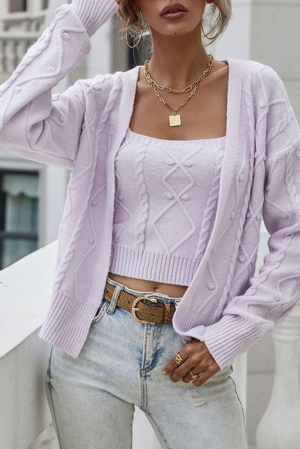 'Mandia' Knitted Cardigan and Vest Two Piece Set (5 COLORS) sold by Goodnight Macaroon product image thumbnail 2