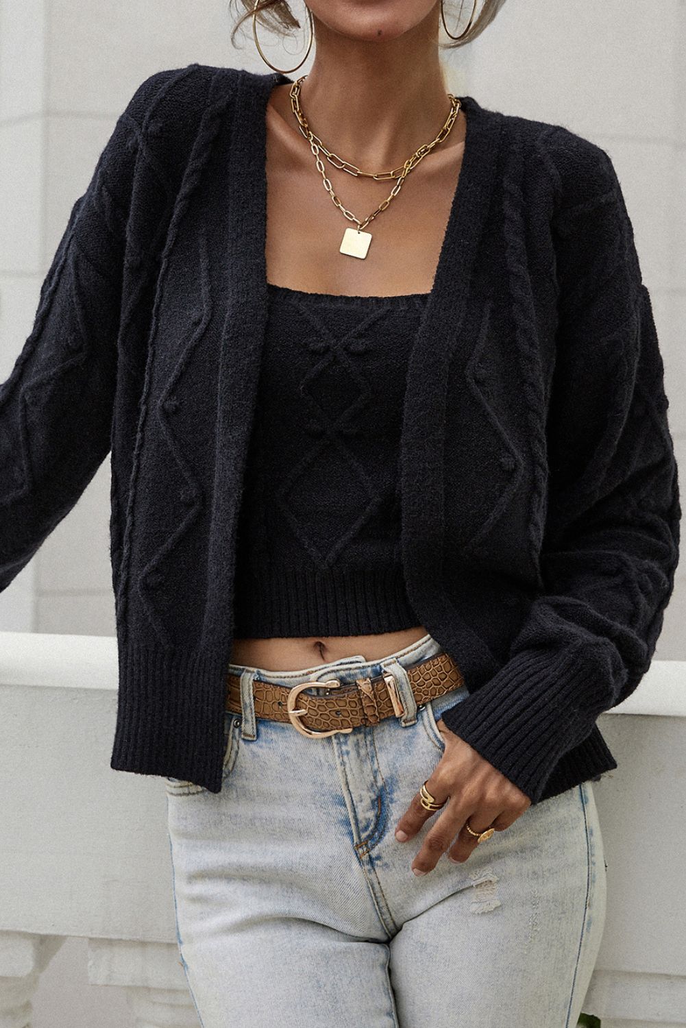 'Mandia' Knitted Cardigan and Vest Two Piece Set (5 COLORS) sold by Goodnight Macaroon product image thumbnail 5