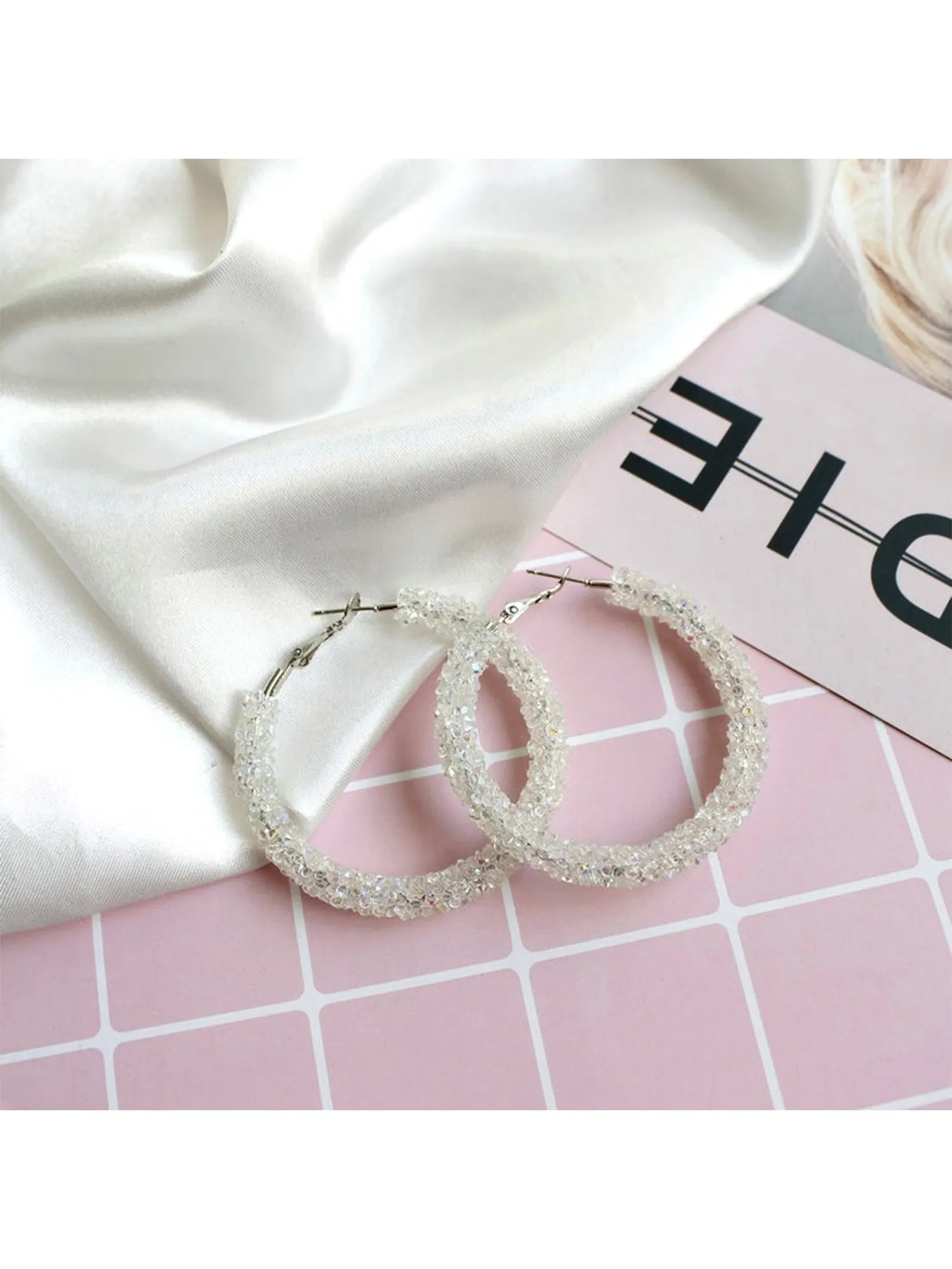 'Warry' Crystal Hoop Earrings (4 Colors) sold by Goodnight Macaroon product image thumbnail 3