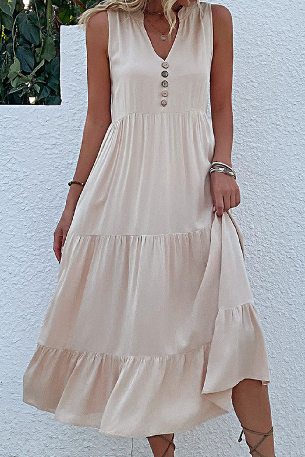 'Alicia’ Buttoned Tiered Midi Dress sold by Goodnight Macaroon