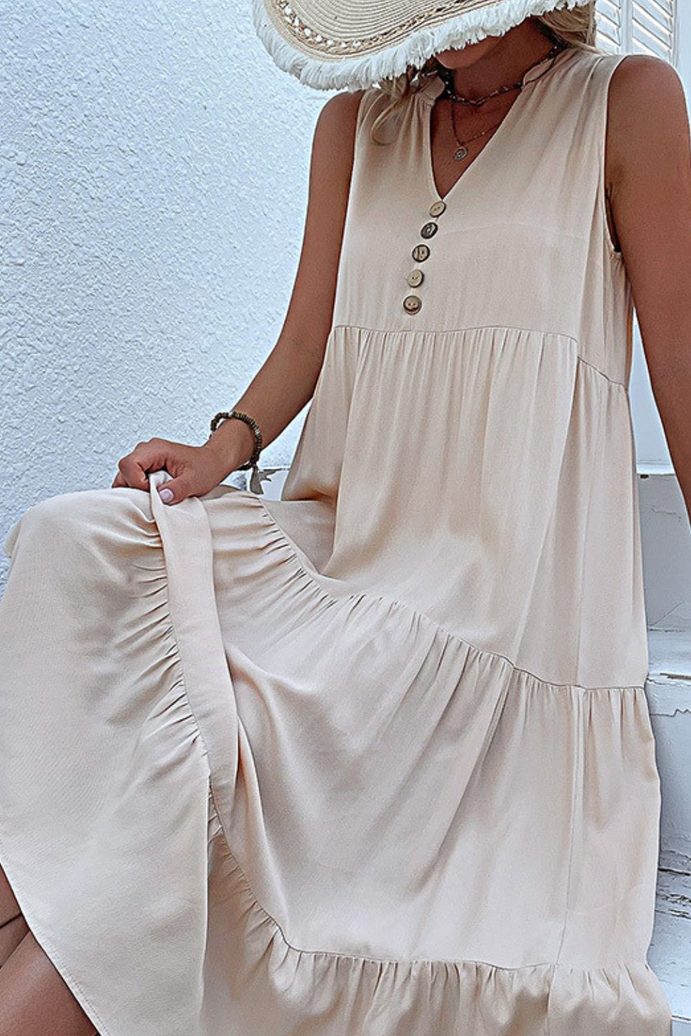 'Alicia’ Buttoned Tiered Midi Dress sold by Goodnight Macaroon product image thumbnail 3