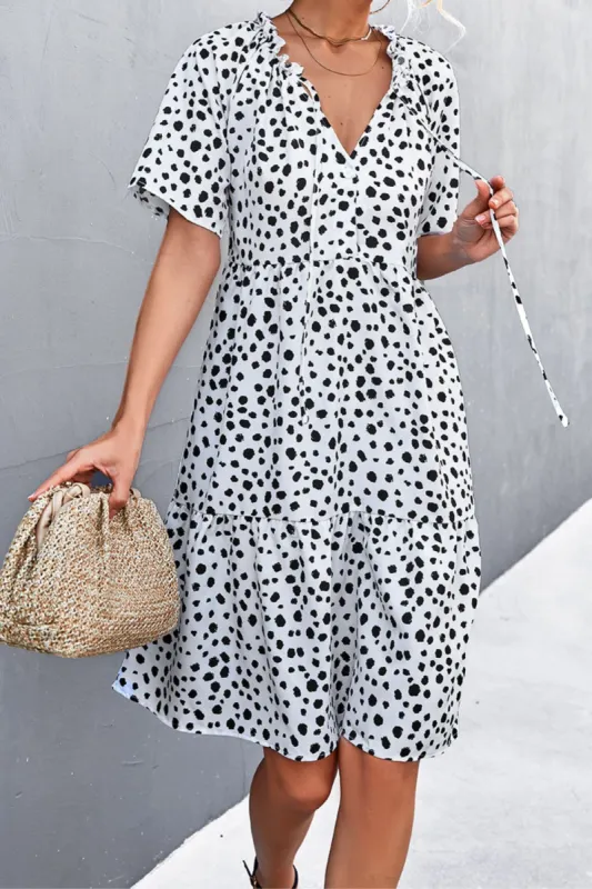 'Aubrielle' Ruffled V-neck Lace-up Dot Dress ( 3 COLORS ) sold by Goodnight Macaroon