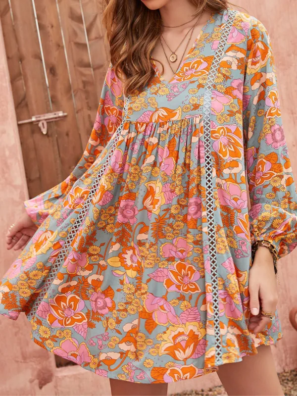 'Demi' Lace Pleated Loose Floral Printed Dress sold by Goodnight Macaroon