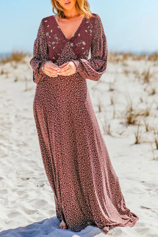 Floral Spliced Lantern Sleeve Maxi Dress sold by Goodnight Macaroon