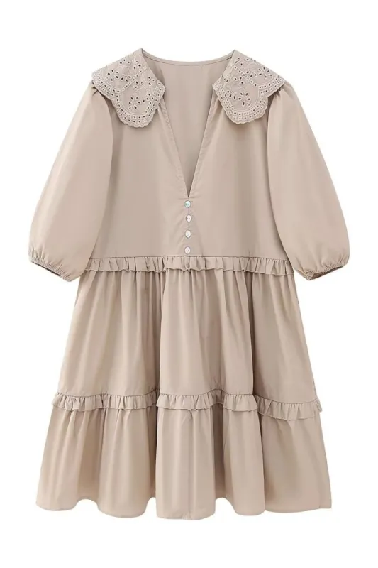 V-Neck Doll Collar Ruffle Dress #186943 sold by Goodnight Macaroon