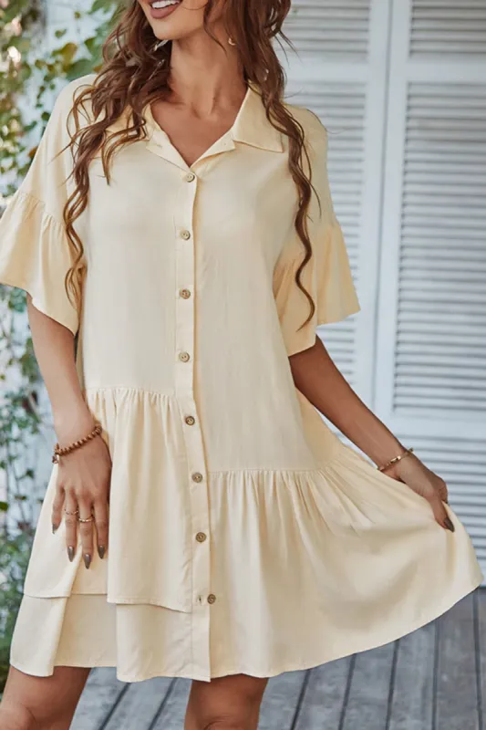 'Jade' Button Down Frilled Mini Dress (4 Colors) sold by Goodnight Macaroon