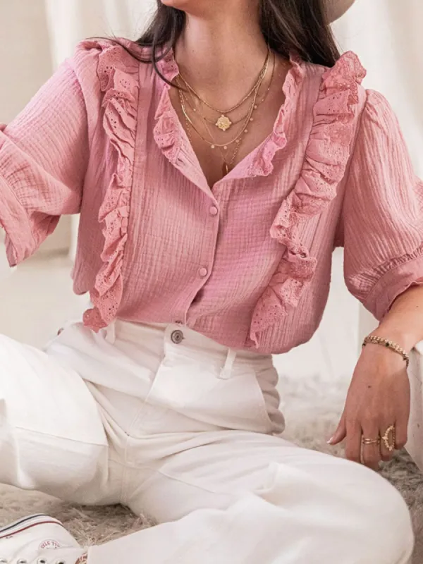 'Florette' Ruffled Short Sleeve Shirt (2 Colors) sold by Goodnight Macaroon