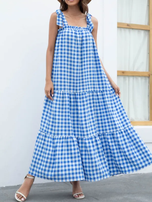 ‘Aniya' Tied Strap Checked Maxi Dress (3 Colors) sold by Goodnight Macaroon