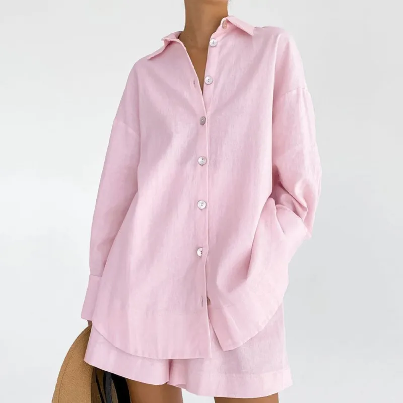 'Blanca' Linen Shirt & Shorts Loungewear Set #172443 sold by Goodnight Macaroon