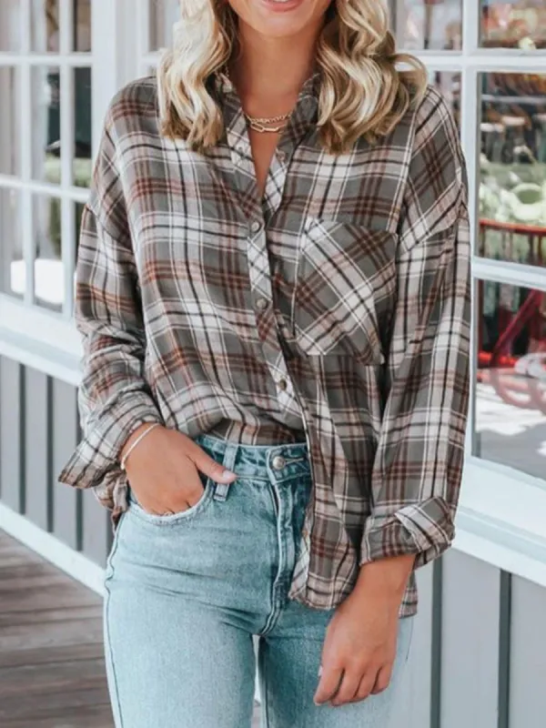 ‘Lillian’ Pocket Plaid Shirt (2 Colors) sold by Goodnight Macaroon