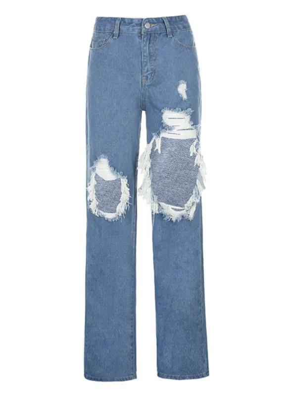 'Kendra' High-waisted Distressed Straight Jeans made by Goodnight Macaroon