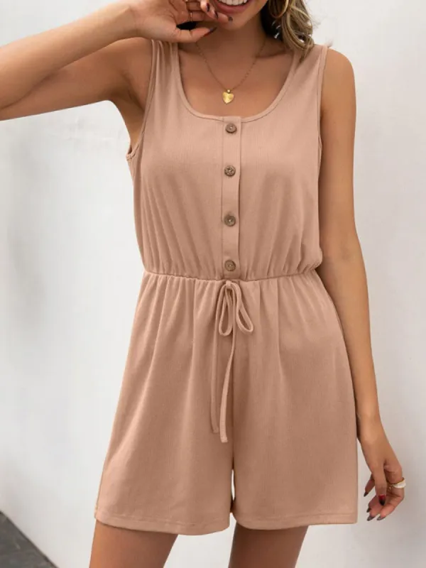 'Nadine' Casual Buttoned Waist Tied Romper (3 Colors) made by Goodnight Macaroon