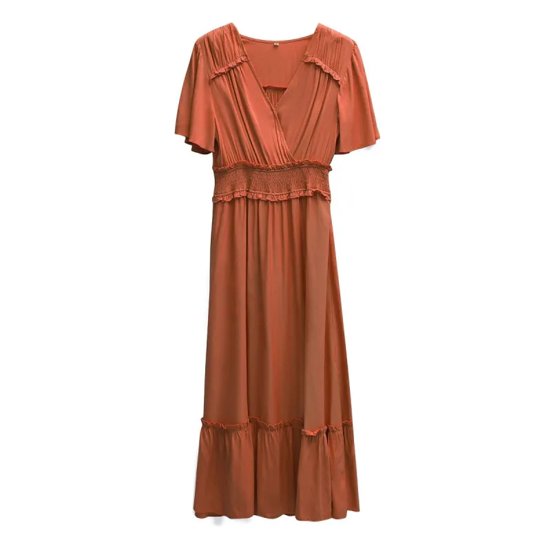 'Jaya' Ruffled V-Neck Split Midi Dress #178775 sold by Goodnight Macaroon
