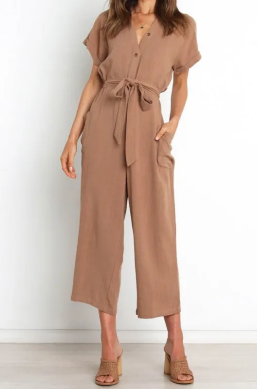 'Lena' V-Neck Belted Jumpsuit #172554 sold by Goodnight Macaroon