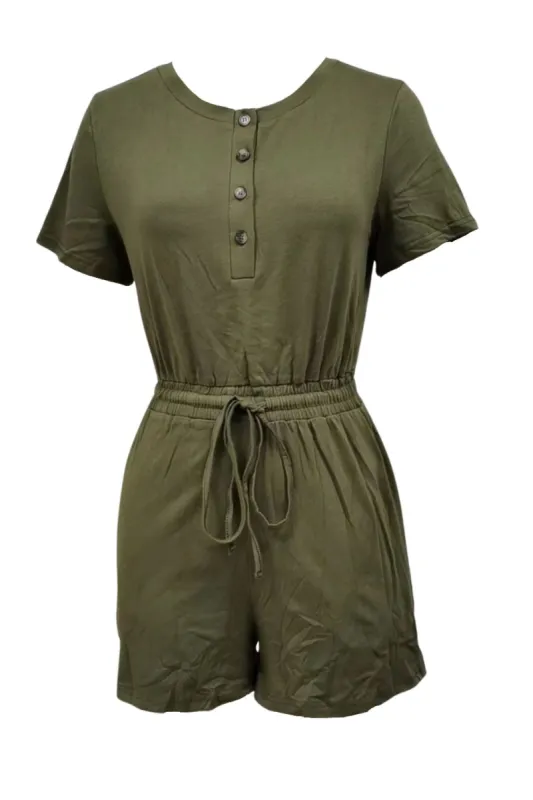 'Isa' Buttoned Tie-Waist Romper #175065 sold by Goodnight Macaroon