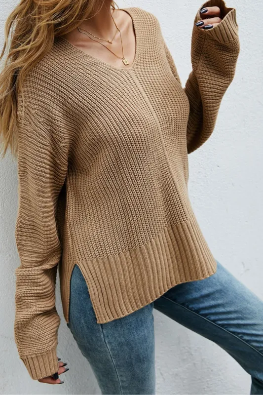 'Oria' Khaki V-Neck Sweater sold by Goodnight Macaroon