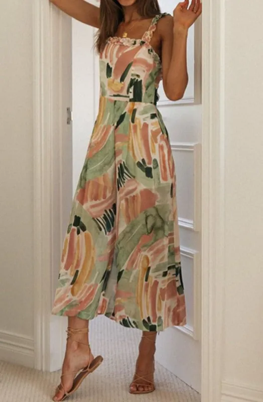 'Payton' Women Printed Ruffles Stitching Jumpsuit sold by Goodnight Macaroon