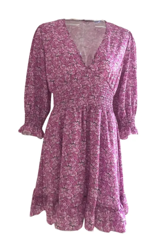 'Omelia' Floral V-Neck Ruffled Dress #167132 made by Goodnight Macaroon