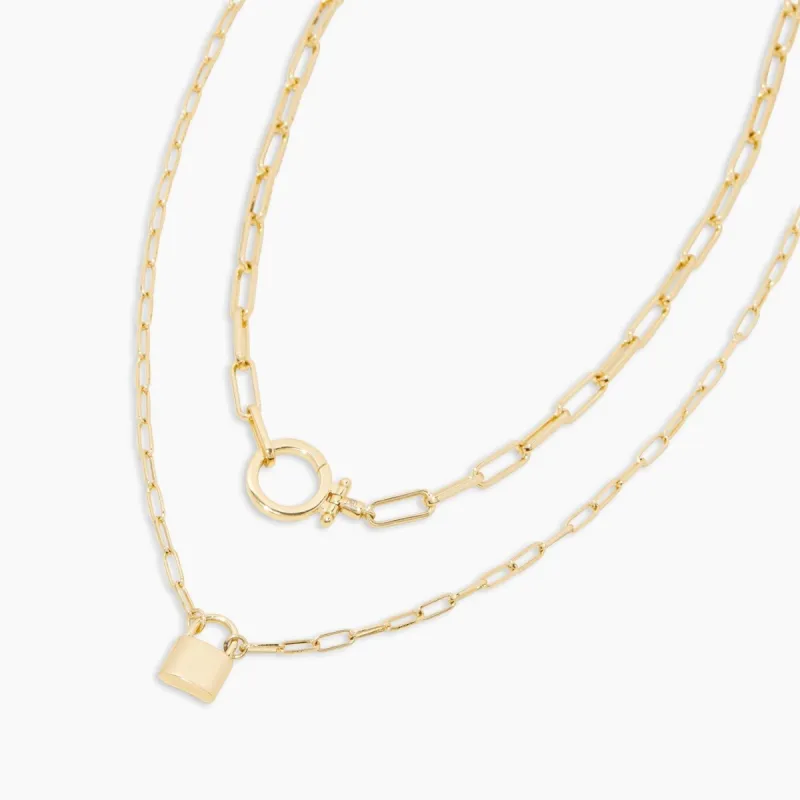 Kara Padlock Charm Layering Set sold by Gorjana