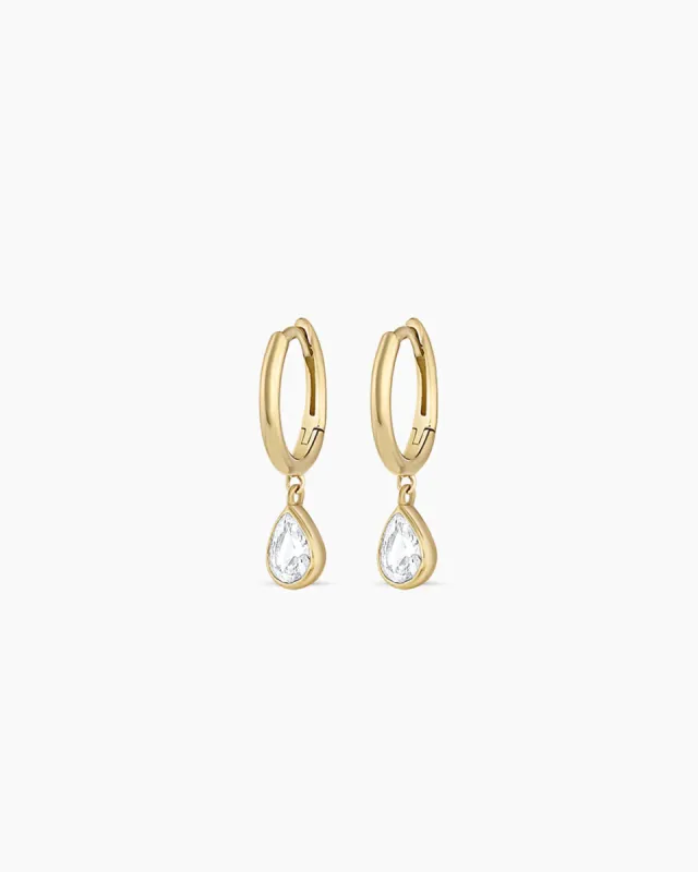 White Sapphire Pear Charm Huggies sold by Gorjana
