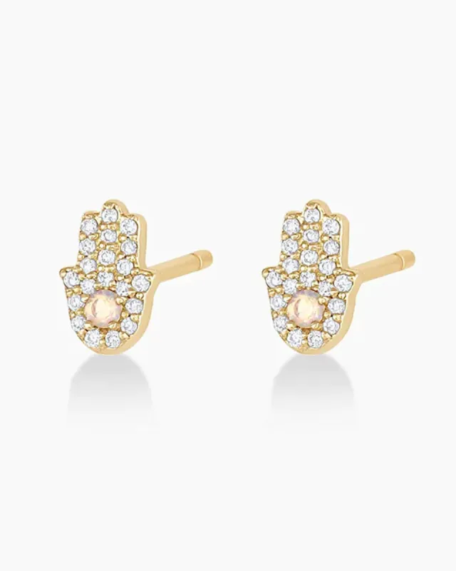 Diamond Hamsa Studs sold by Gorjana