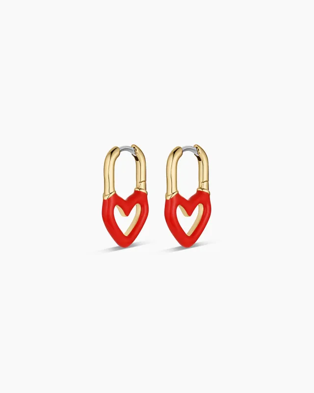 Open Heart Enamel Padlock Huggies sold by Gorjana