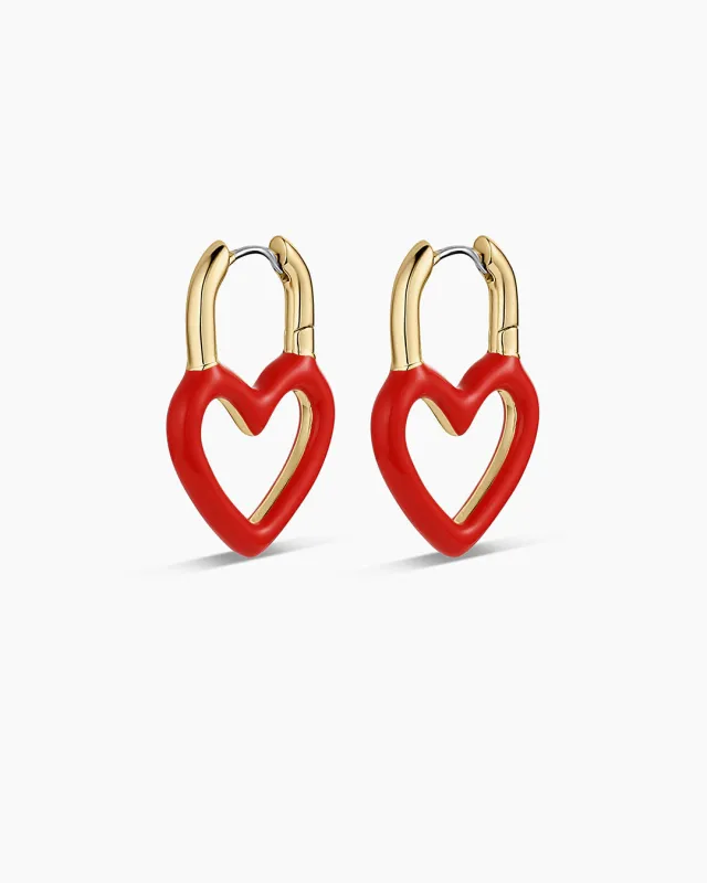 Open Heart Enamel Padlock Hoops sold by Gorjana