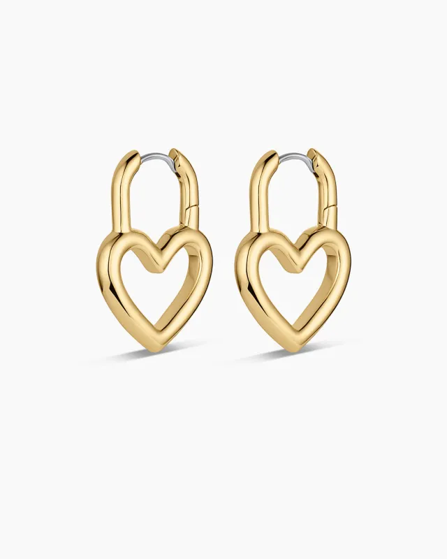 Open Heart Padlock Hoops sold by Gorjana