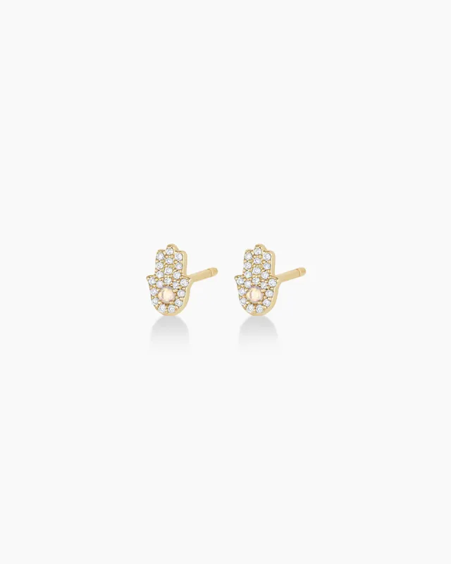 Diamond Hamsa Studs sold by Gorjana