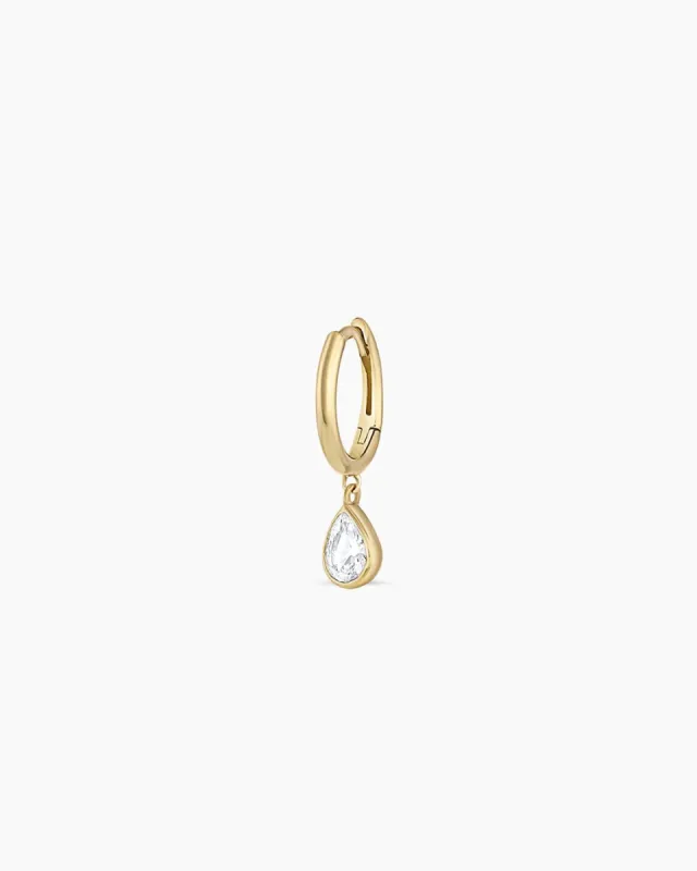 White Sapphire Pear Charm Huggie sold by Gorjana