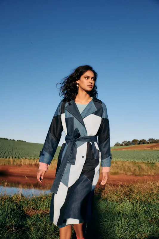 Dallas Spliced Denim Trench sold by gorman