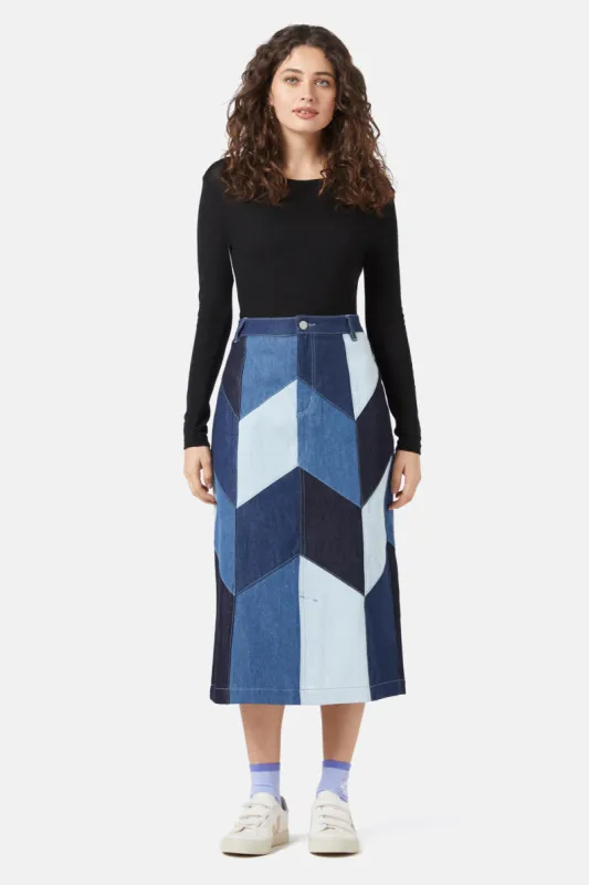 Dallas Spliced Denim Skirt sold by gorman