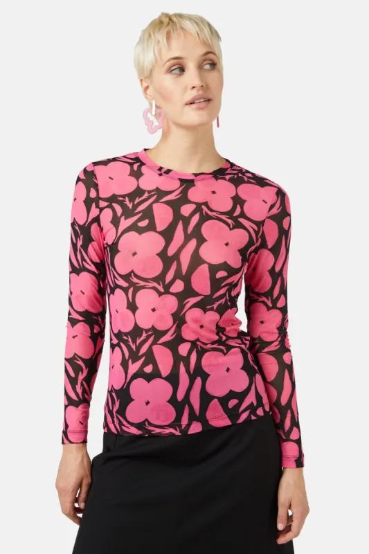 Flower Stripe Mesh Top sold by gorman