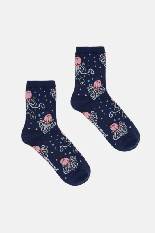 Navy Jellyfish Socks sold by gorman