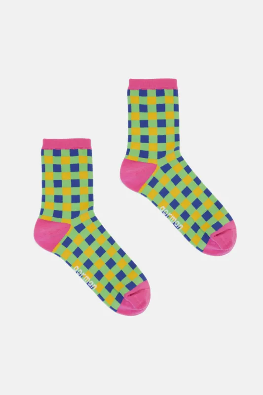 Paper Patch Multi Check Socks sold by gorman