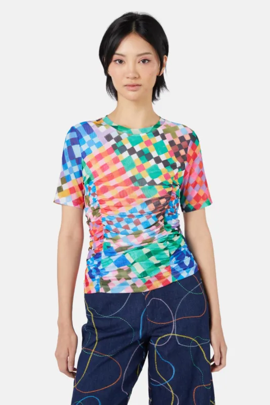 Gingham Garden Mesh Top sold by gorman