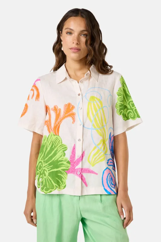 Fleur Tango Print Linen Shirt sold by gorman