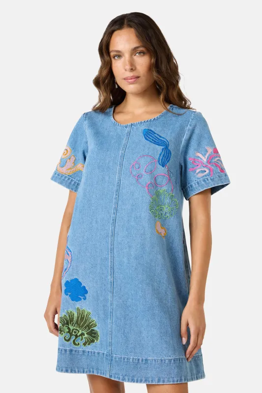 Fleur Embroidered Denim Dress sold by gorman