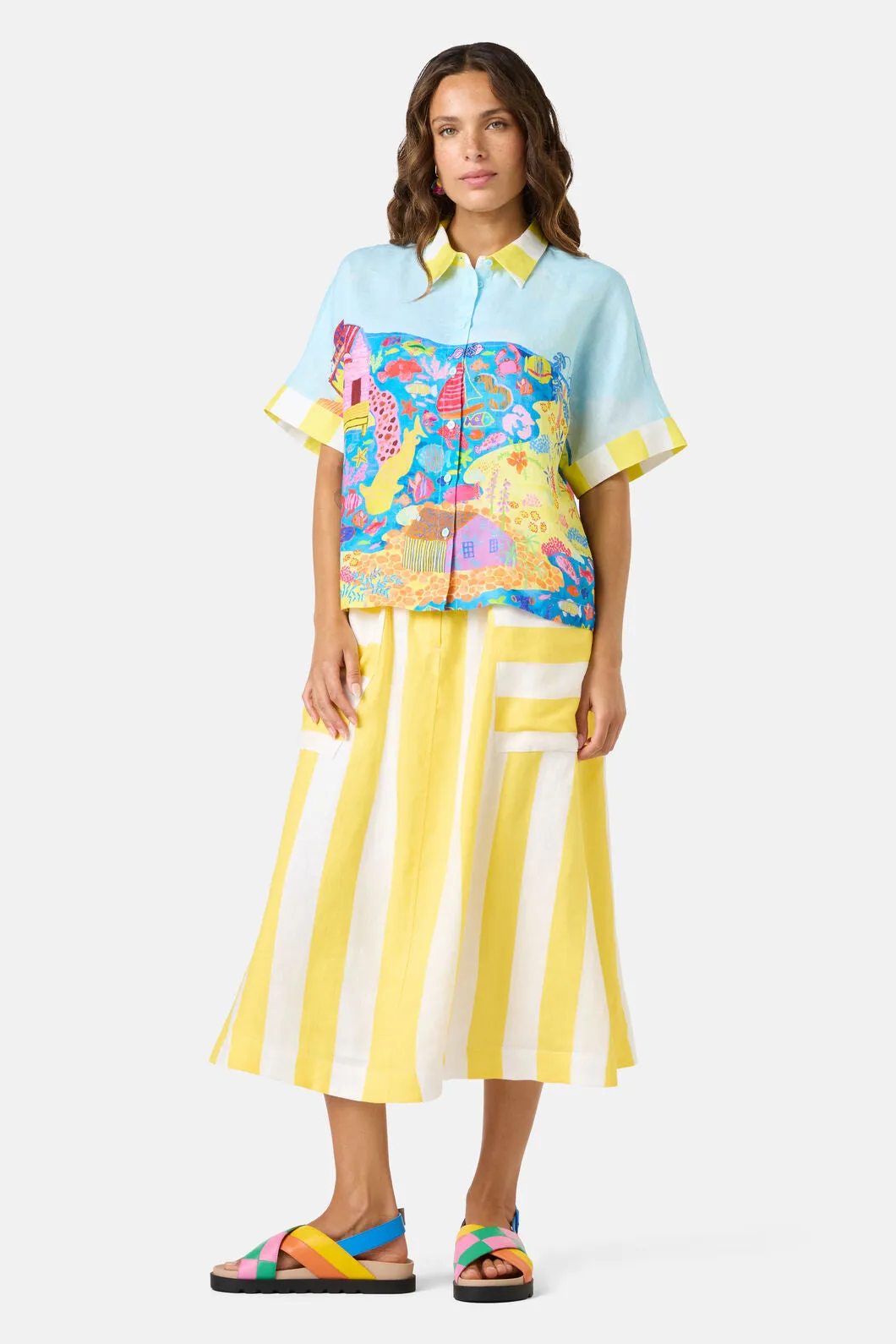 Fish Ahoy Print Linen Shirt sold by gorman product image thumbnail 2