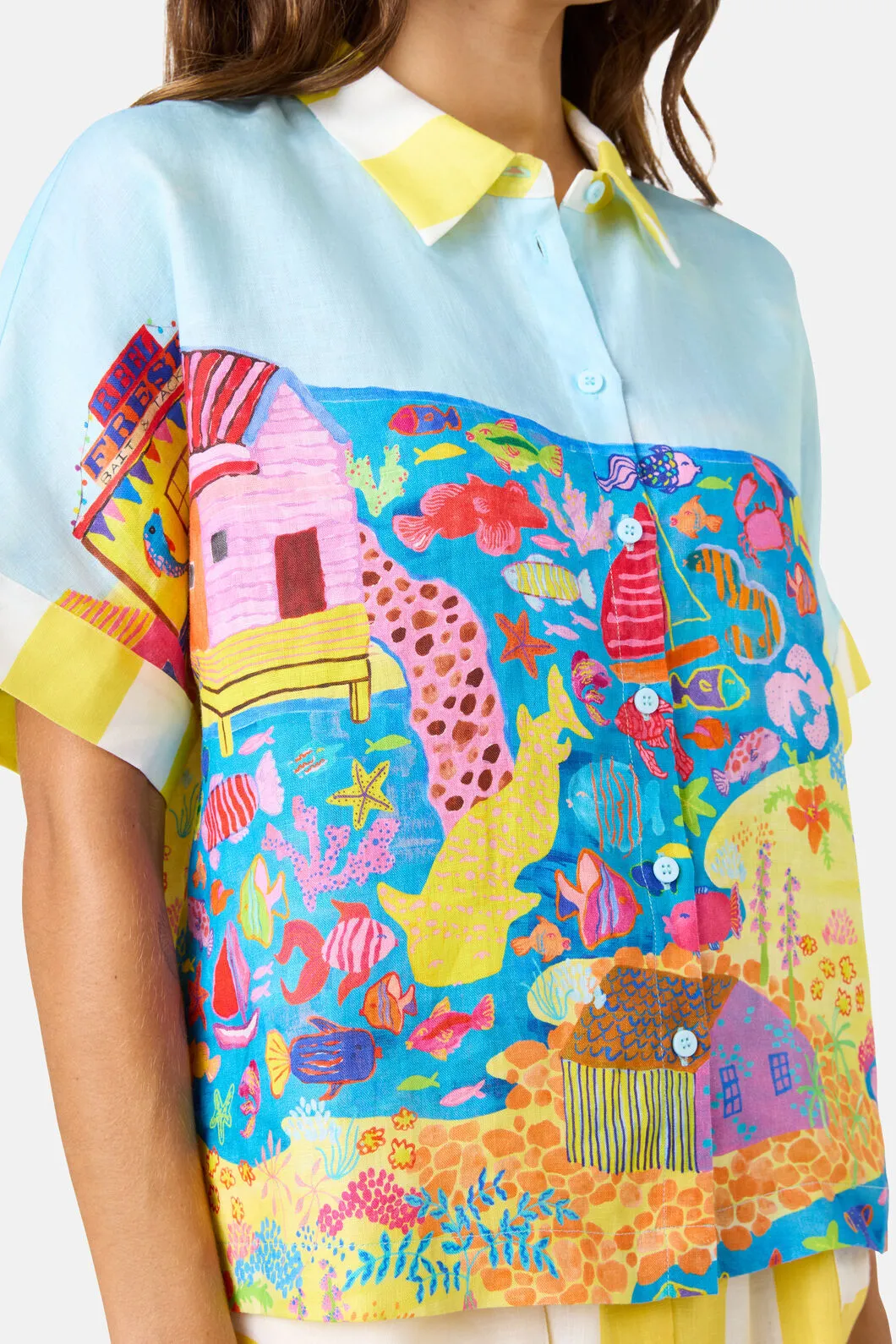 Fish Ahoy Print Linen Shirt sold by gorman product image thumbnail 5