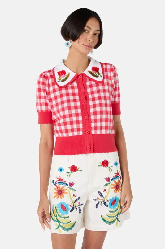 Gingham Scallop Cardigan made by gorman