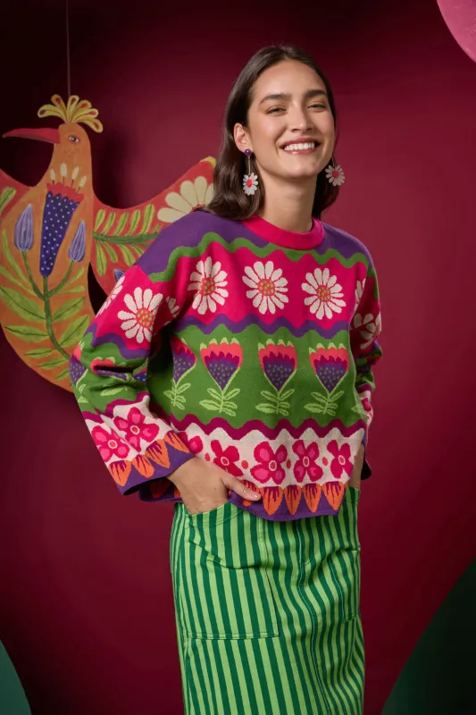 Blooming Stripe Cotton Jumper made by gorman